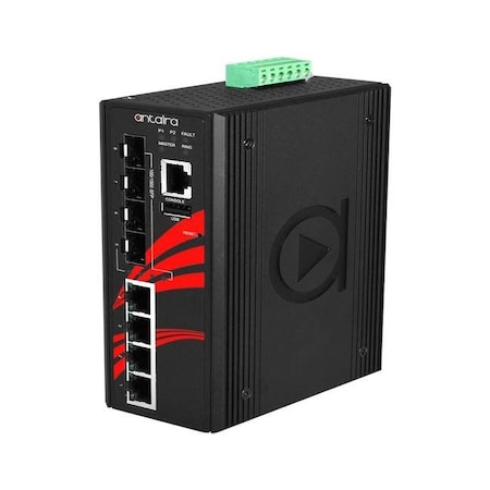 Antaira 8-Port Industrial Gigabit Light Layer 3 Managed Ethernet Switch, w/4-10/100/1000Tx Ports + 4-100/100 LMX-0804G-SFP-T